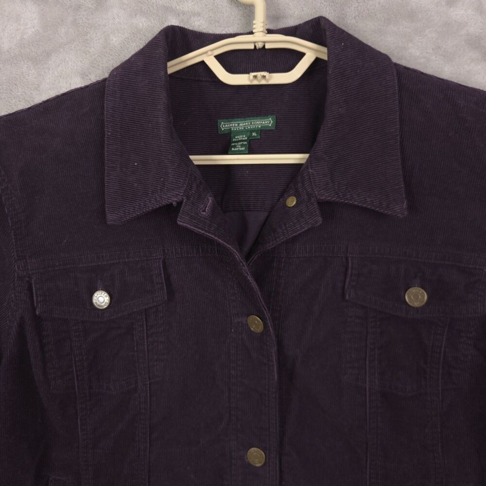 Vintage Lauren Jeans Company Corduroy Trucker Jacket Women Purple XL Y2K Retro - Picture 6 of 13